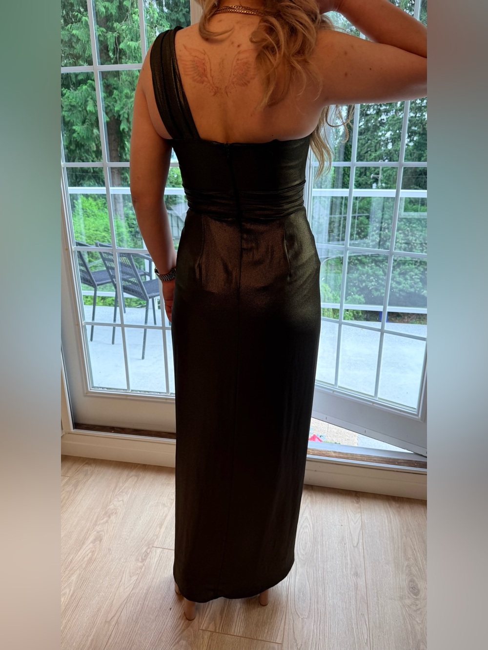 BCBGMaxAzria Black One-Shoulder Evening Gown